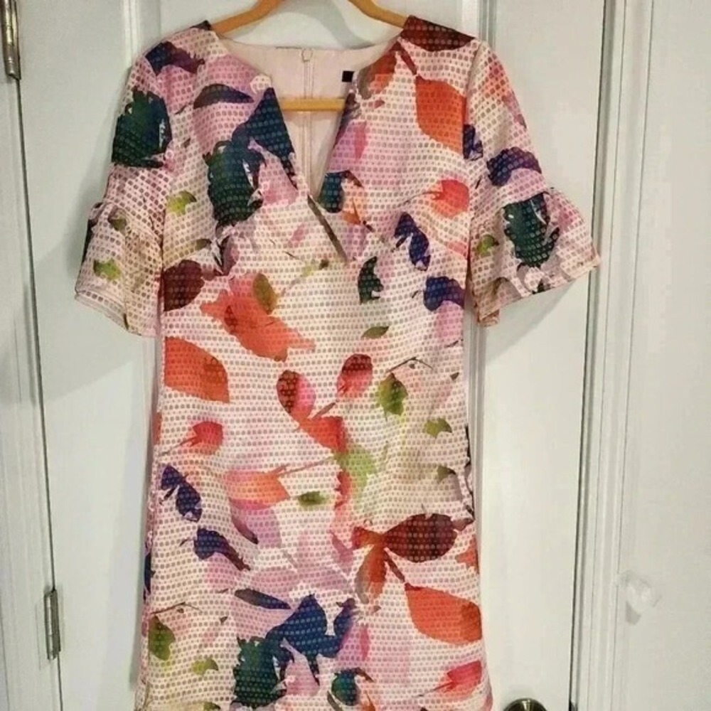 Trina Turk White Floral Mini Dress with Multicolor Petal Print